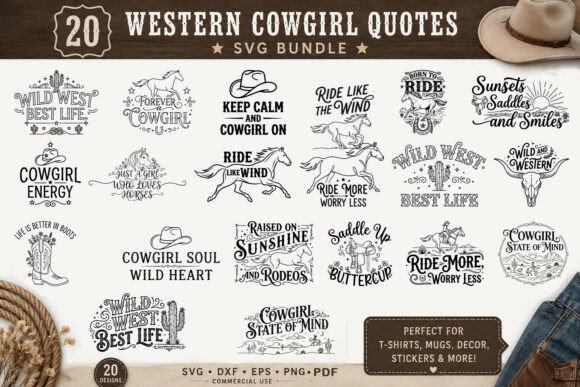 Western Cowgirl Quotes SVG Bundle for T-Shirt Designs